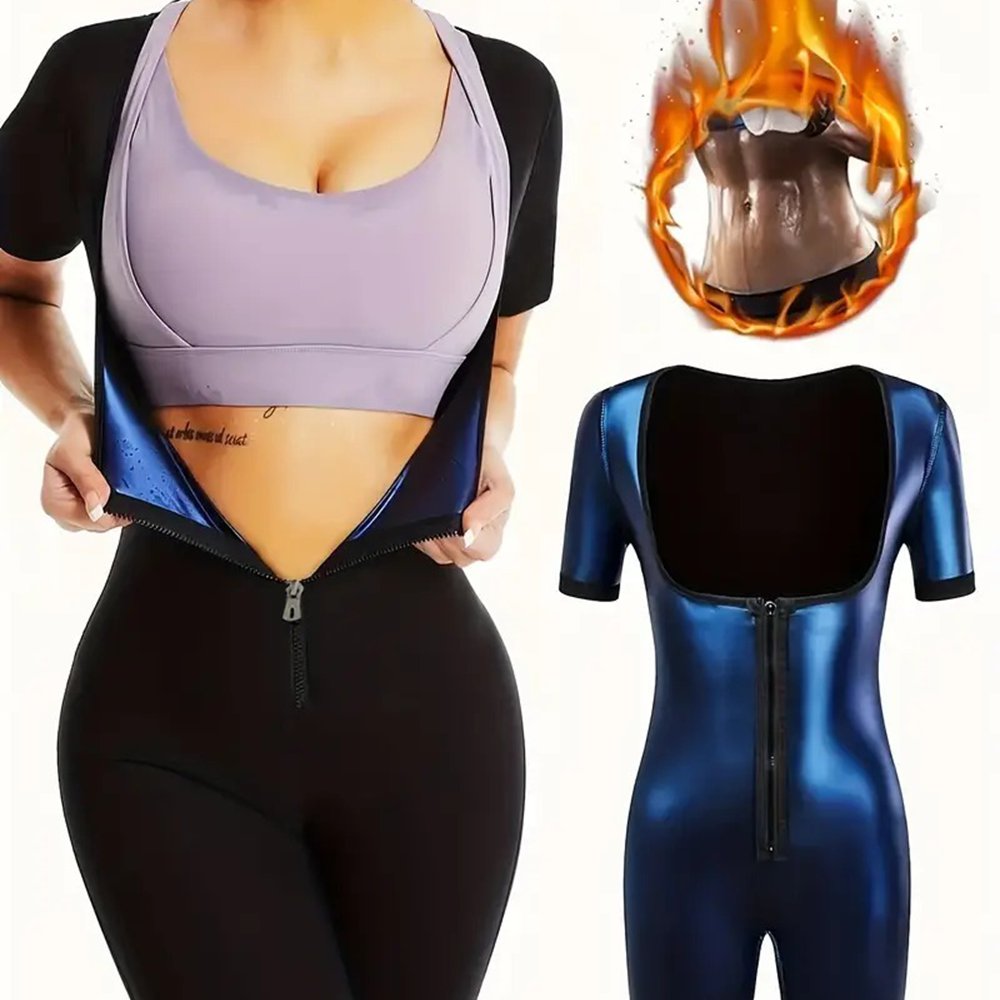 Sauna Suit for Women Full Body Waist Trainer Short Sleeve Sweat Suit with Shorts Full Body Shaper
