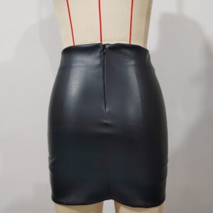 Women's Faux Leather Skirt High Waist Tummy Control Bodycon Mini Short Skirt with Slit