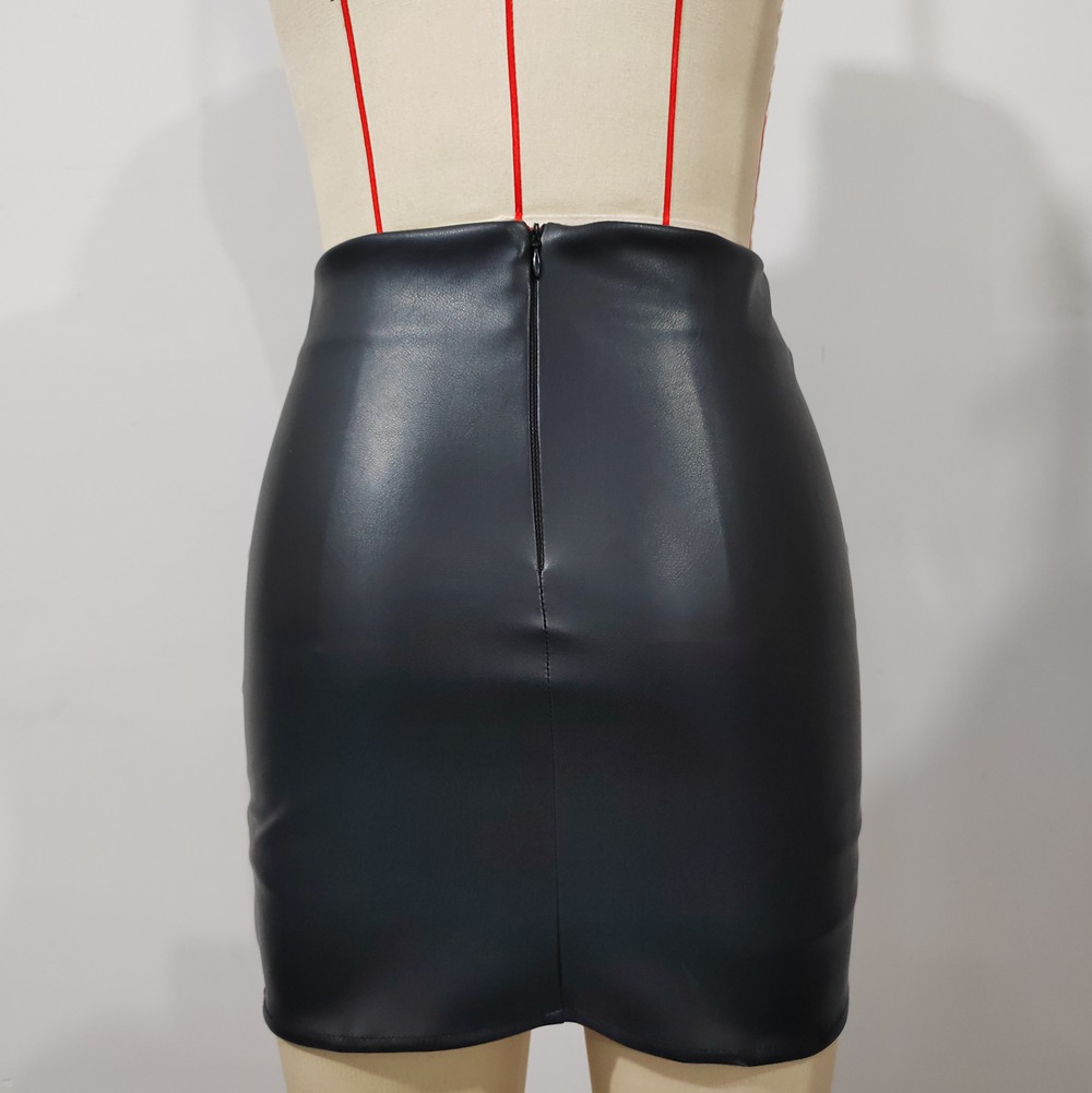 Women’s Faux Leather Skirt High Waist Tummy Control Bodycon Mini Short Skirt with Slit