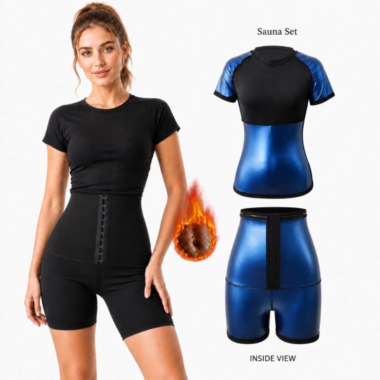 suits set Women Sauna Sweat Suit Set, Short Sleeve Sauna Top + High Waist Sauna Shorts Workout Body Shaper for Fitness Exercise
