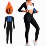 jumpsuit- 3 in 1 waist trimmer shaper Plus Size Sauna Suit Jumpsuit – Full Body Compression Long Sleeve Waist Trainer with Heat-Trapping Fabric for Gym & Running